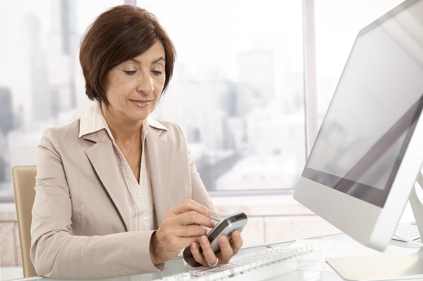 woman older technology office