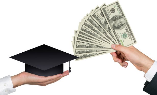 Graduation cap and handful of $100 bills