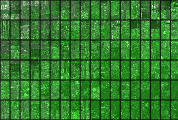 collage of green images on tiny squares