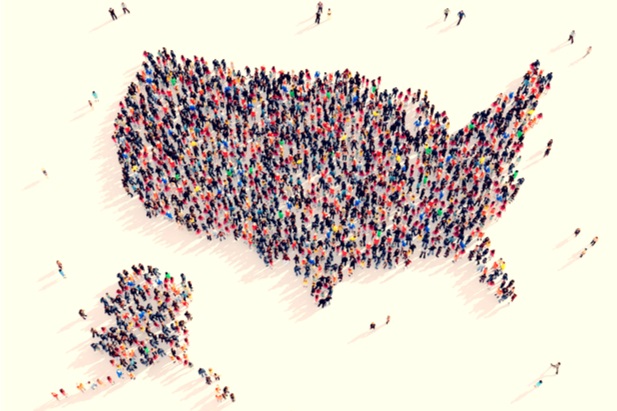 Map of US composed of tiny figures of people