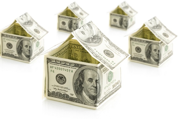 Houses,From,Dollars,On,White,Isolated,Background
