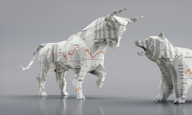 bear and bull made out of red lined stock charts