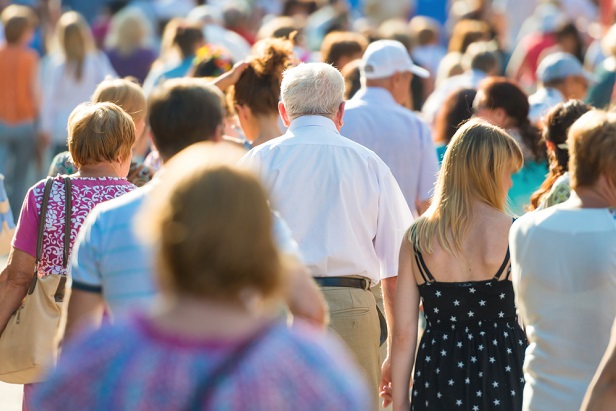 older man in crowd retiree
