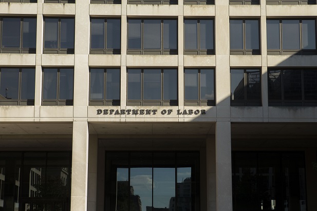 closeup of entry to DOL Building in D.C.