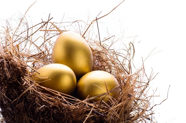 nest with 3 gold eggs