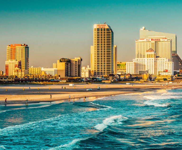 The,Skyline,And,Atlantic,Ocean,In,Atlantic,City,,New,Jersey.