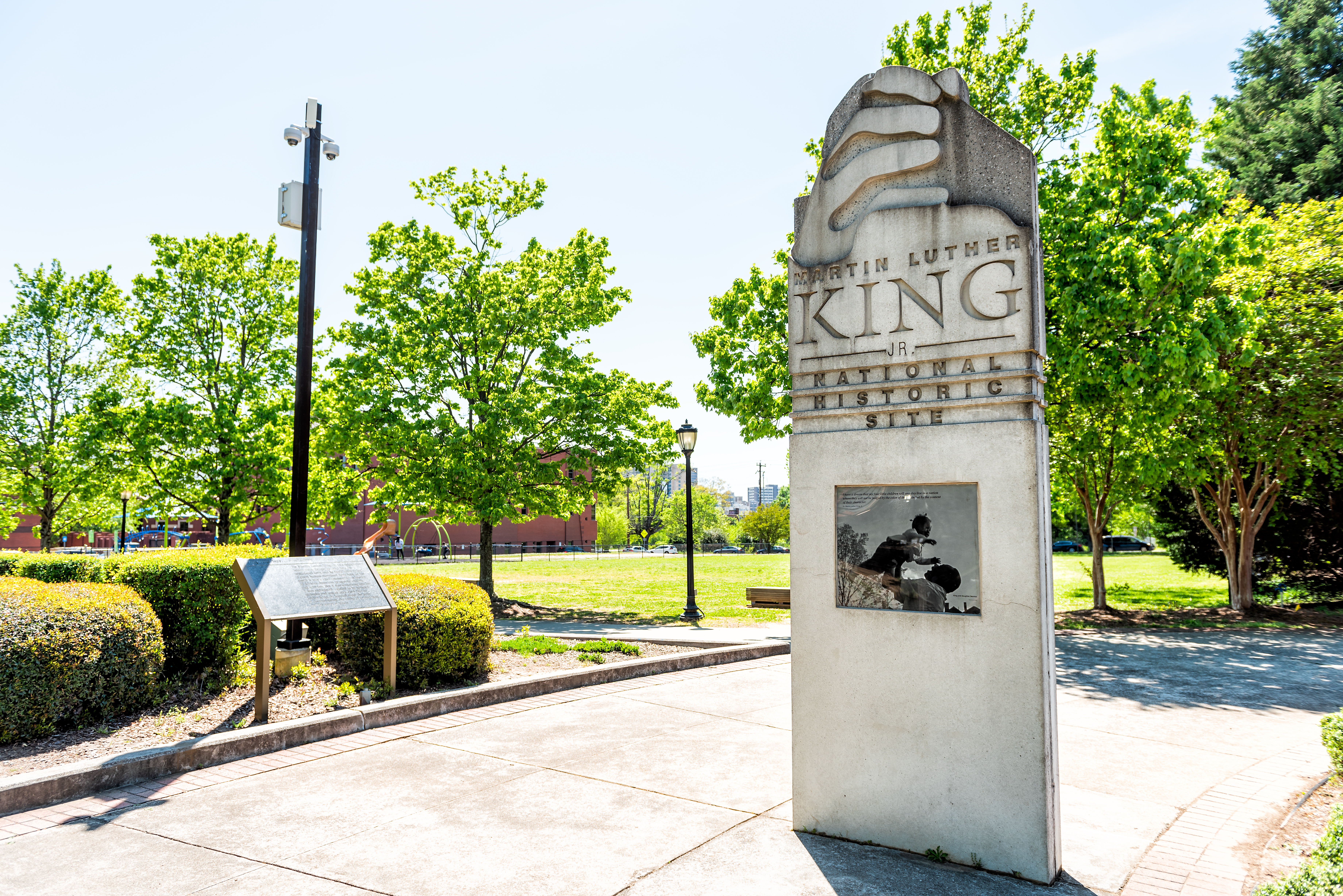 Atlanta, USA - April 20, 2018: Sign to Martin Luther King Jr Nat