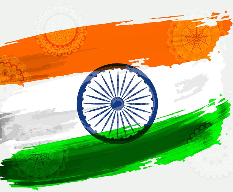 Vector flag of India in the style of watercolor paints with a pattern. Illustration to the holiday day of India's independence on August 15