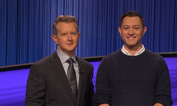 Jeopardy! host Ken Jennings (left) and Stanford 3L Jack Weller