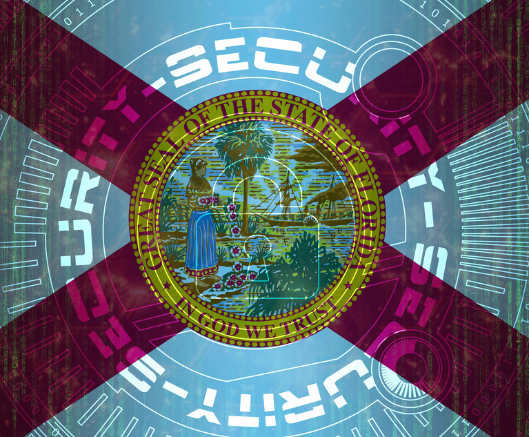 National cyber Security of Florida state, USA on digital background. Safety systems, Data protection concept of united states. Lock symbol on dark flag background