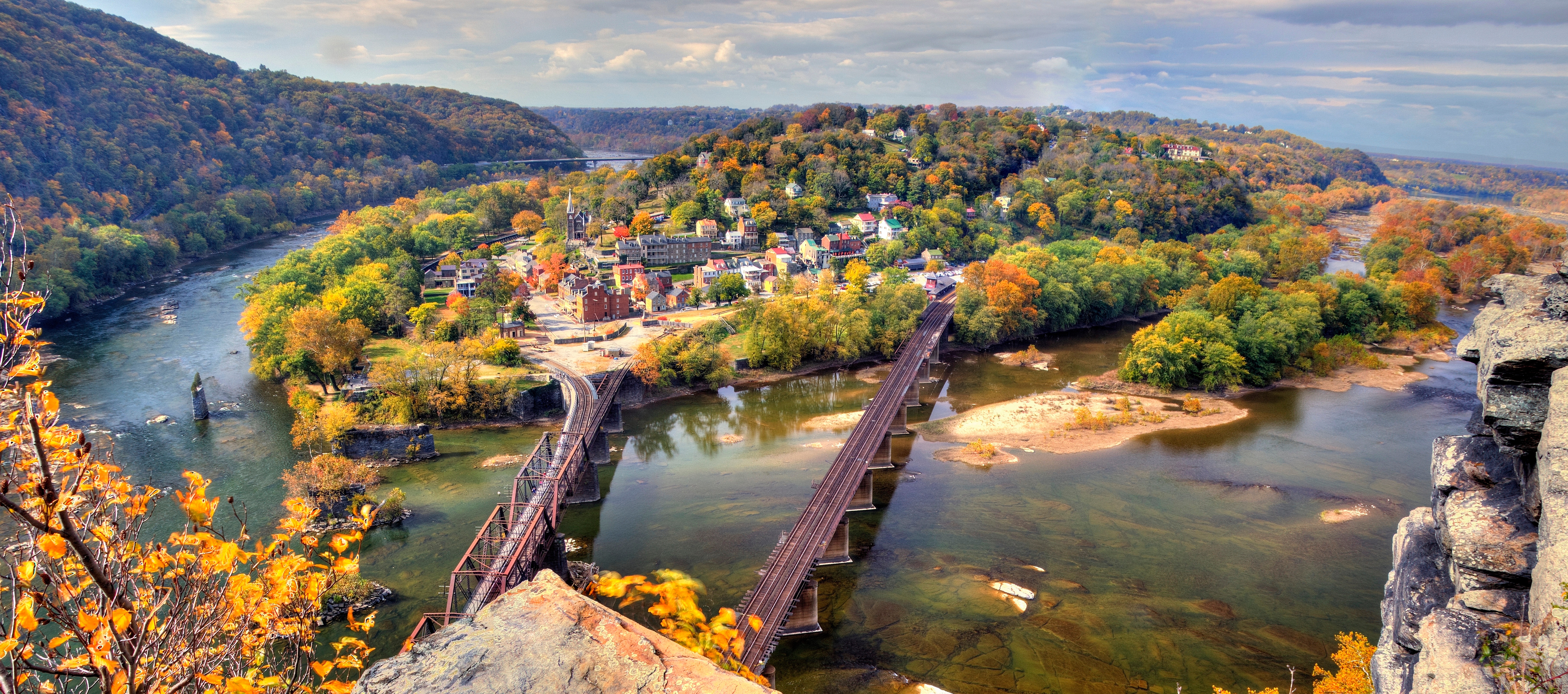 Harpers Ferry in West Virginia viewed from Maryland Heights during fall colors