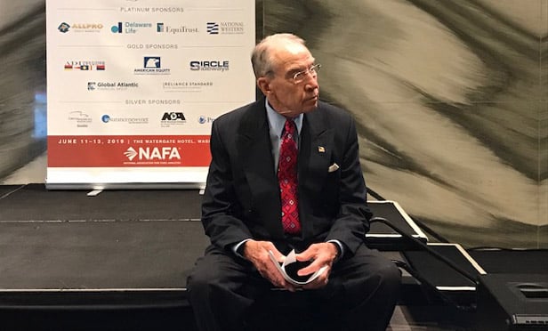 Sen. Chuck Grassley, R-Iowa, before speaking at a NAFA meeting. (Photo: Melanie Waddell/ALM)