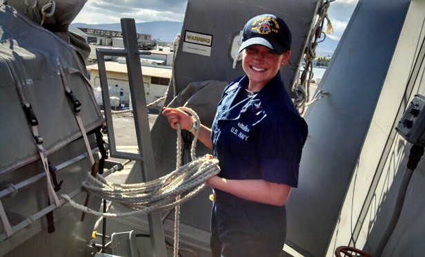 Melissa Dennis in Navy uniform on deck of ship